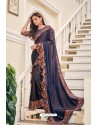 Navy Blue Party Wear Designer Embroidered Soft Silk Sari