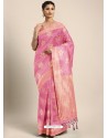 Pink Designer Linen Art Silk Party WearﾠSari
