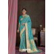Turquoise Party Wear Designer Embroidered Fancy Silk Sari