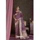 Purple Party Wear Designer Embroidered Fancy Silk Sari