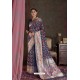 Navy Blue Party Wear Designer Embroidered Fancy Silk Sari