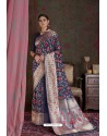 Navy Blue Party Wear Designer Embroidered Fancy Silk Sari