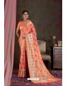 Orange Party Wear Designer Embroidered Fancy Silk Sari