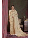 Light Beige Party Wear Designer Embroidered Fancy Silk Sari