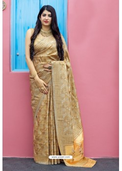 Beige Party Wear Designer Embroidered Sari