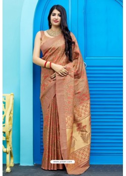 Rust Party Wear Designer Embroidered Sari