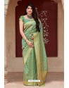 Aqua Mint Party Wear Designer Embroidered Sari