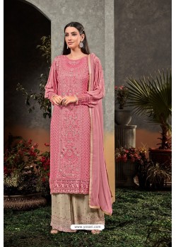 Pink Heavy Embroidered Designer Party Wear Georgette Straight Salwar Suit