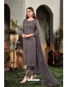 Grey Heavy Embroidered Designer Party Wear Georgette Straight Salwar Suit