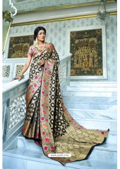 Black Party Wear Designer Pathani Silk Embroidered Sari