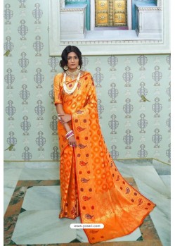Orange Party Wear Designer Pathani Silk Embroidered Sari