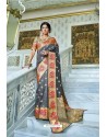 Grey Party Wear Designer Pathani Silk Embroidered Sari