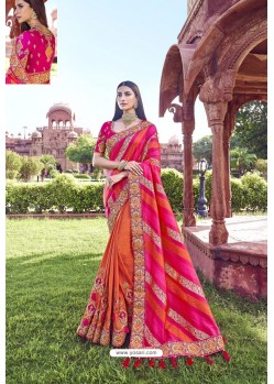 Orange Party Wear Designer Pure Banarasi Silk Embroidered Sari