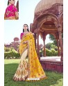 Yellow Party Wear Designer Pure Banarasi Silk Embroidered Sari