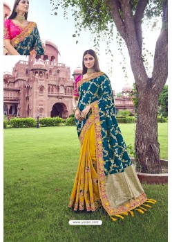 Yellow Party Wear Designer Pure Banarasi Silk Embroidered Sari