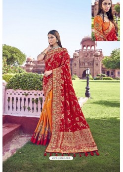 Red Party Wear Designer Pure Banarasi Silk Embroidered Sari