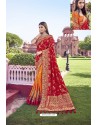 Red Party Wear Designer Pure Banarasi Silk Embroidered Sari