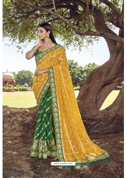 Forest Green Party Wear Designer Pure Banarasi Silk Embroidered Sari