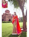 Orange Party Wear Designer Pure Banarasi Silk Embroidered Sari