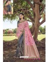 Grey Party Wear Designer Pure Banarasi Silk Embroidered Sari