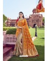 Orange Party Wear Designer Pure Banarasi Silk Embroidered Sari