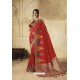 Red Party Wear Designer Banarasi Silk Embroidered Sari