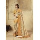 Light Beige Party Wear Designer Banarasi Silk Embroidered Sari