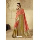 Light Orange Party Wear Designer Banarasi Silk Embroidered Sari