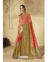 Light Orange Party Wear Designer Banarasi Silk Embroidered Sari