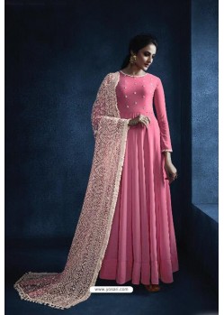 Light Pink Heavy Embroidered Georgette Designer Anarkali Suit