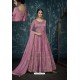 Mauve Heavy Embroidered Pure Satin Silk Designer Anarkali Suit