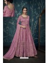 Mauve Heavy Embroidered Pure Satin Silk Designer Anarkali Suit