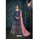 Dark Blue Heavy Embroidered Pure Satin Silk Designer Anarkali Suit