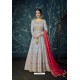 Aqua Grey Heavy Embroidered Pure Satin Silk Designer Anarkali Suit