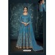 Blue Heavy Embroidered Pure Satin Silk Designer Anarkali Suit