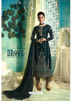 Teal Blue Heavy Designer Party Wear Straight Salwar Suit