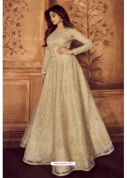 Gold Designer Heavy Embroidered Butterfly Net Anarkali Suit