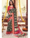 Carbon Cotton Silk Printed Work Saree