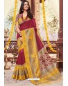 Rose Red Cotton Silk Printed Work Saree