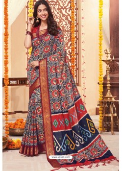 Pretty Multi Colour Cotton Silk Printed Work Saree