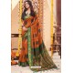 Orange Cotton Silk Printed Work Saree