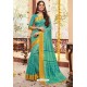 Aqua Mint Cotton Silk Printed Work Saree