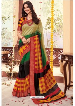 Stylish Multi Colour Cotton Silk Printed Work Saree