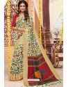 Cream Cotton Silk Printed Work Saree