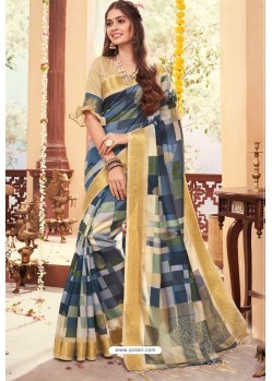 Gorgeous Multi Colour Cotton Silk Printed Work Saree