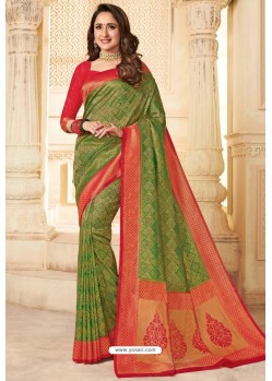 Forest Green Silk Jacquard Work Designer Saree