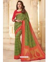 Forest Green Silk Jacquard Work Designer Saree