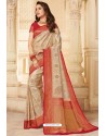 Light Beige Silk Jacquard Work Designer Saree