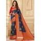 Navy Blue Silk Jacquard Work Designer Saree