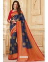 Navy Blue Silk Jacquard Work Designer Saree